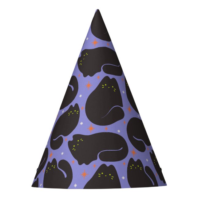 Retro Black Cat in Purple Party Hat (Front)