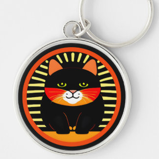 Retro Black Cat In Round - Vintage Style-Old Style Key Ring