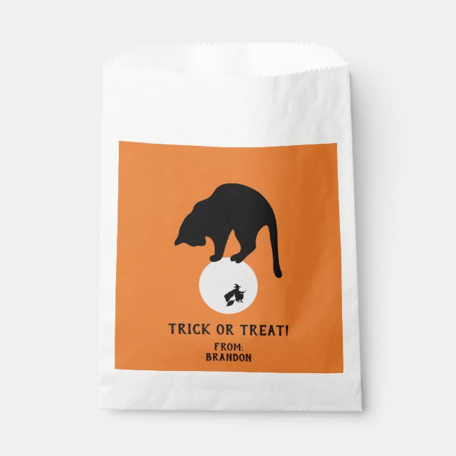Retro Black Cat on the Moon Halloween Favour Bag (Front)