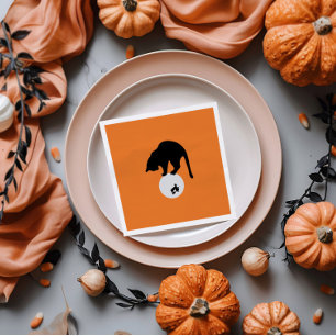 Retro Black Cat on the Moon Halloween Napkin