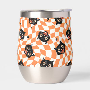 Retro Black Cat Orange Check Pattern