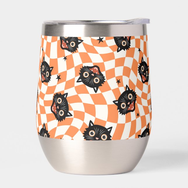 Retro Black Cat Orange Check Pattern (Left)