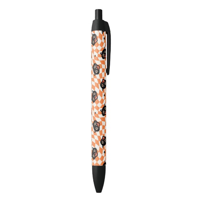 Retro Black Cat Orange Check Pattern Ink Pen (Bottom (Vertical))