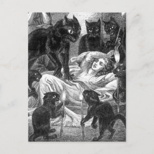 Retro black cat party drawing invitation postcard