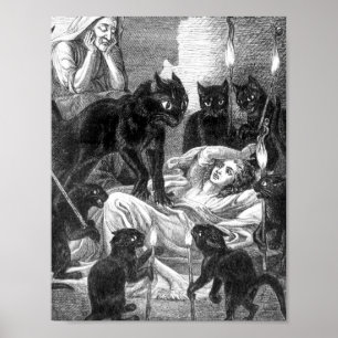 Retro black cat party drawing poster