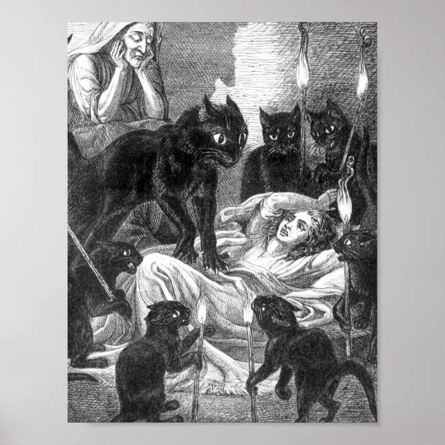 Retro black cat party drawing poster (Front)