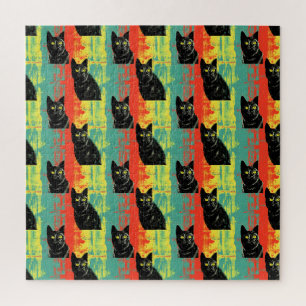 Retro Black Cat Pattern Jigsaw Puzzle