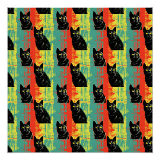 Retro Black Cat Pattern  Poster
