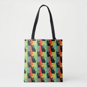 Retro Black Cat Pattern Tote Bag
