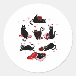 Retro Black Cat Playing Heart Valentines Day Cat K Classic Round Sticker