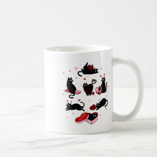 Retro Black Cat Playing Heart Valentines Day Cat K Coffee Mug