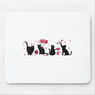 Retro Black Cat Playing Heart Valentines Day Cat K Mouse Pad