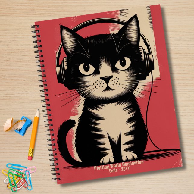 Retro Black Cat, Plotting World Domination, Funny Notebook (Creator Uploaded)