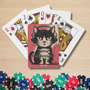 Retro Black Cat, Plotting World Domination, Funny Playing Cards