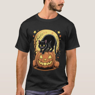 Retro Black Cat Pumpkin Funny Halloween T-Shirt