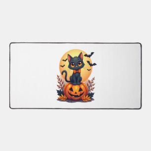 Retro Black Cat Pumpkin Halloween Costume Fall Aut Desk Mat