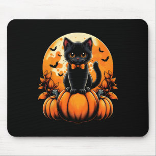 Retro Black Cat Pumpkin Halloween Costume Fall Aut Mouse Pad