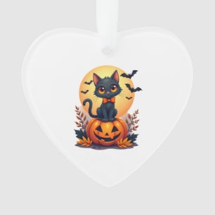 Retro Black Cat Pumpkin Halloween Costume Fall Aut Ornament