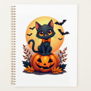 Retro Black Cat Pumpkin Halloween Costume Fall Aut Planner