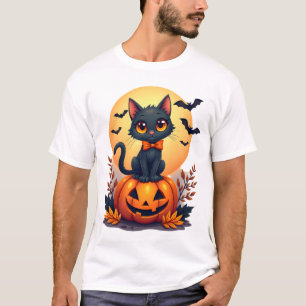 Retro Black Cat Pumpkin Halloween Costume Fall Aut T-Shirt