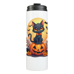 Retro Black Cat Pumpkin Halloween Costume Fall Aut Thermal Tumbler