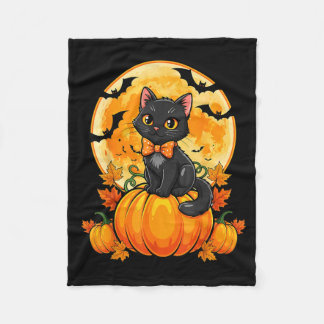 Retro Black Cat Pumpkin Halloween Costume Fall Fleece Blanket