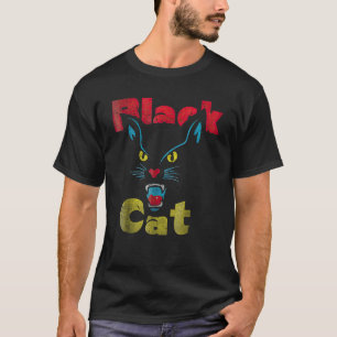 Retro Black Cat Retro Fireworks Vintage Halloween  T-Shirt