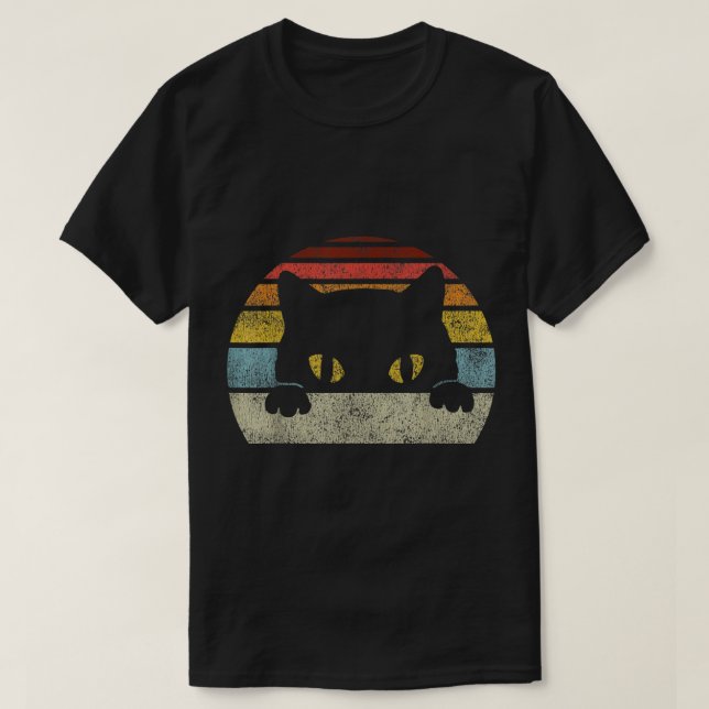 Retro Black Cat Vintage Sunset Art T-Shirt (Design Front)