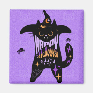 Retro Black Cat Witch Funny Halloween Magnet