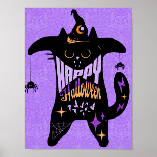 Retro Black Cat Witch Funny Halloween Poster