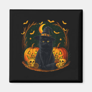 Retro Black Cat Witch Y Halloween Pumpkin Women Me Magnet