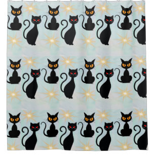  Retro Black Cats, 1950s Starburst Shower Curtain