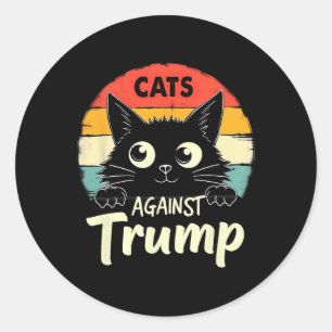 Retro Black Cats Against Trump Classic Round Sticker