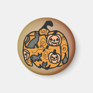 Retro Black Cats and Pumpkin Dreams Magnet