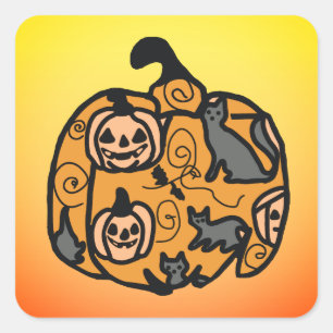 Retro Black Cats and Pumpkin Dreams Square Sticker