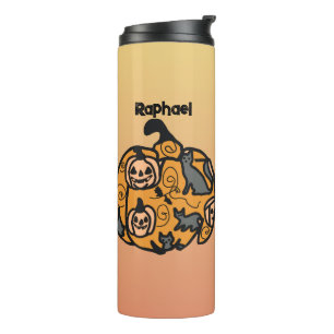 Retro Black Cats and Pumpkin Dreams Thermal Tumbler