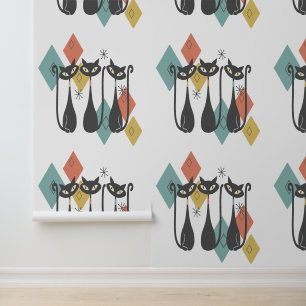 Retro Black Cats Mid Century Modern Wallpaper