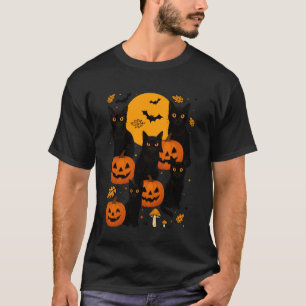 Retro Black Cats Pumpkin Jack O Lantern Halloween T-Shirt