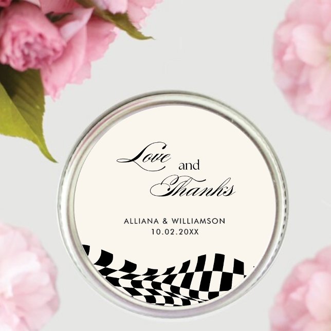 Retro black chequered pattern Wedding Thank You  Classic Round Sticker (Creator Uploaded)