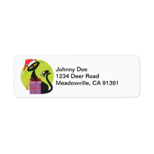 Retro Black Christmas Kitty and Mouse Label Return Address Label