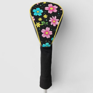 Retro Black colourful Flowers Pattern Birthday par Golf Head Cover