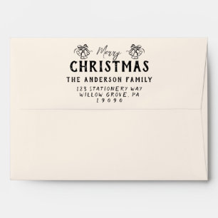 Retro Black Cream Hand Drawn Bells Merry Christmas Envelope