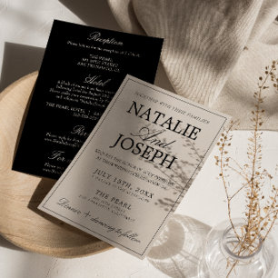 Retro Black Cream Old Money All In One Wedding  Invitation