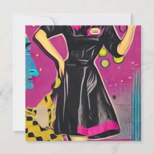 Retro Black Dress Waitress Card