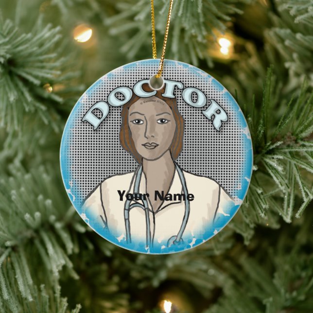 Retro black female doctor  ceramic ornament (Tree)