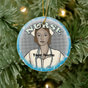 Retro Black Female Nurse Ceramic Ornament