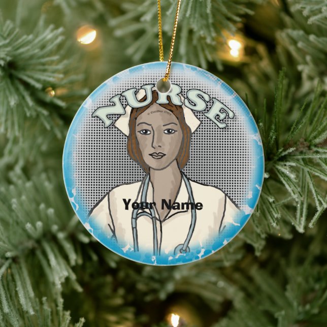Retro black female nurse  ceramic ornament (Tree)
