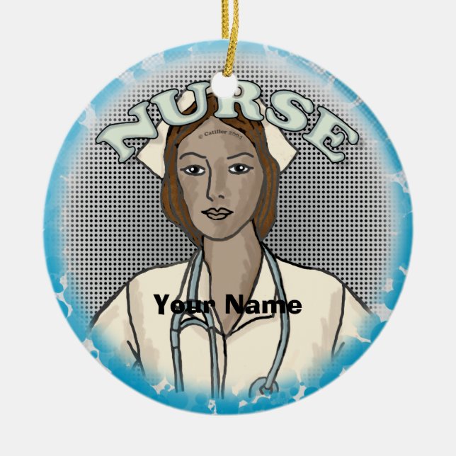 Retro black female nurse  ceramic ornament (Front)