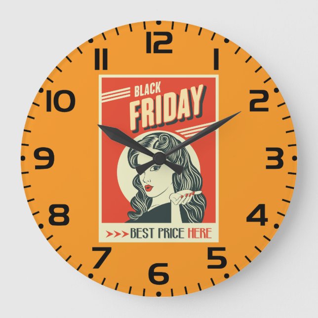 Retro Black Friday Pop Art Pin-Up Girl Large Clock (Front)