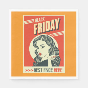 Retro Black Friday Pop Art Pin-Up Girl Napkin